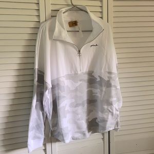 NWT VS PINK Oversized Quarter Zip White/Camo